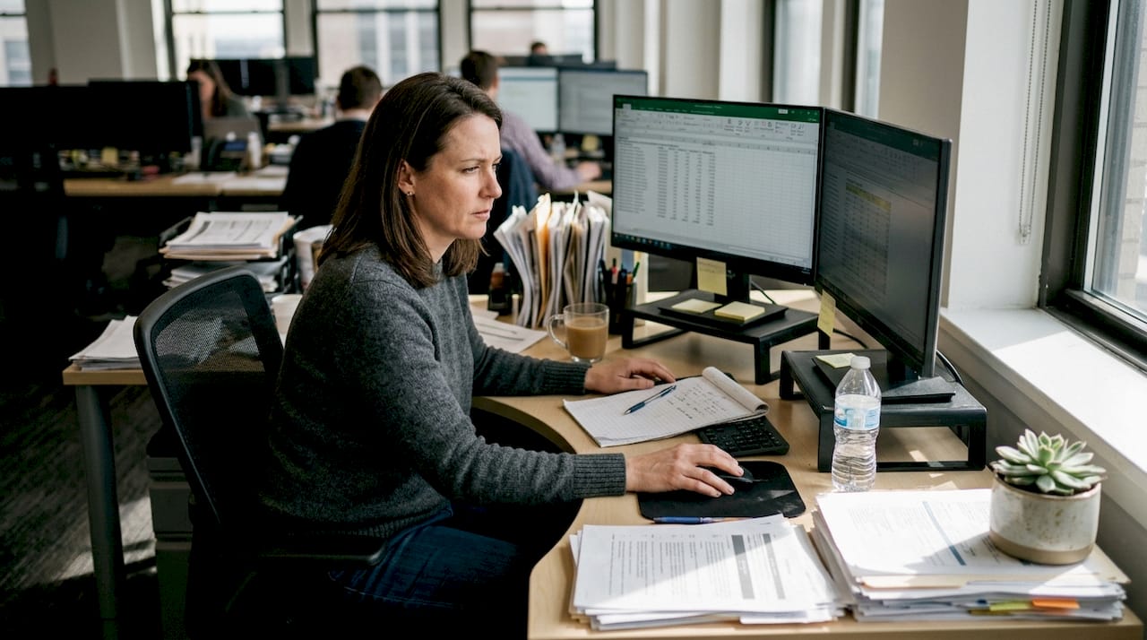 Manager analyzing digital advertising workspace