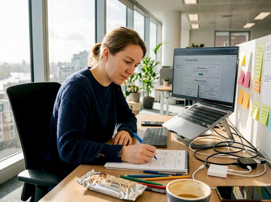 Designer sketching website layout goals