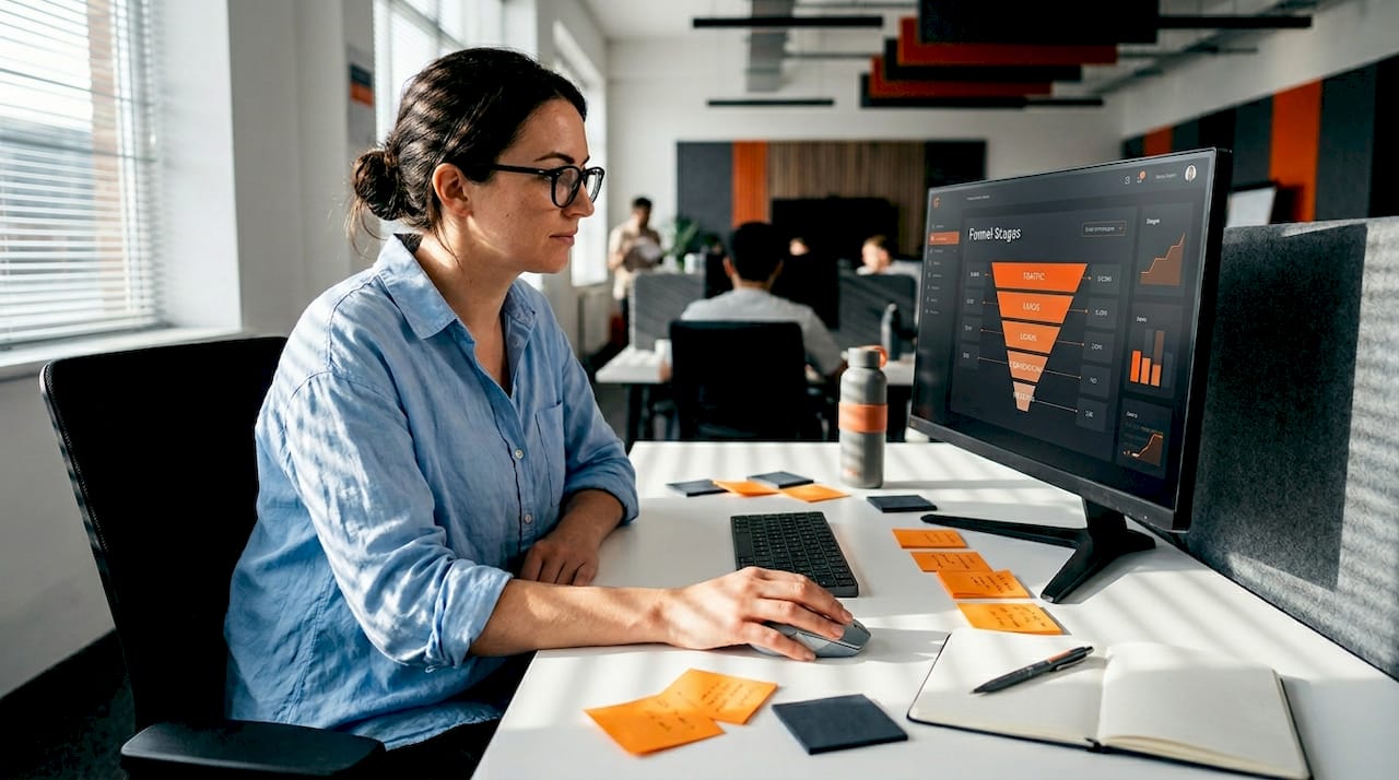 Ecommerce manager studying funnel stages